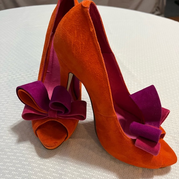 Jeffrey Campbell Suede Orange/Fuchsia Heel - Picture 2 of 6